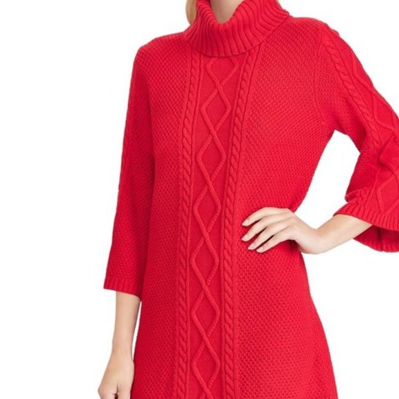 Cable Knit Turtleneck Sweater Dress 
